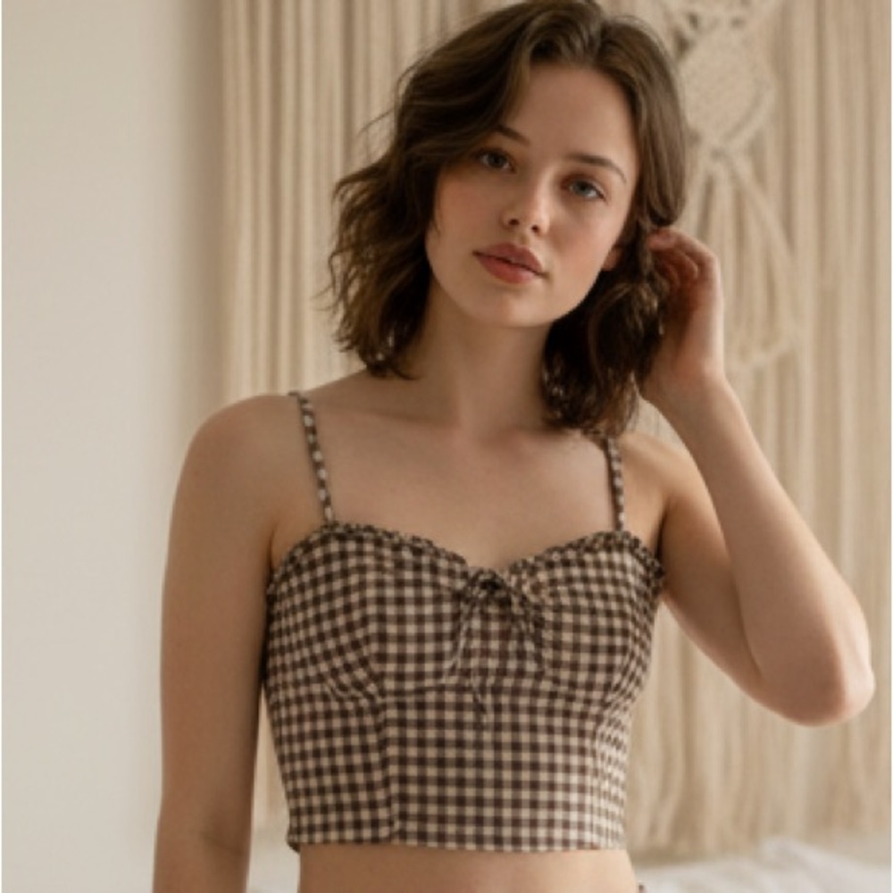 Princess Polly Tan and‎ White Gingham Top